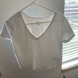 White V-Neck Croped Shirt